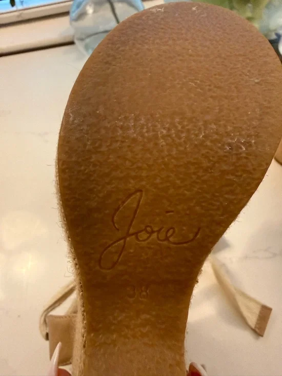 JOIE Women’s Tan Canvas Espadrille Wedge Sandals with Ankle Tie - Picture 3 of 3